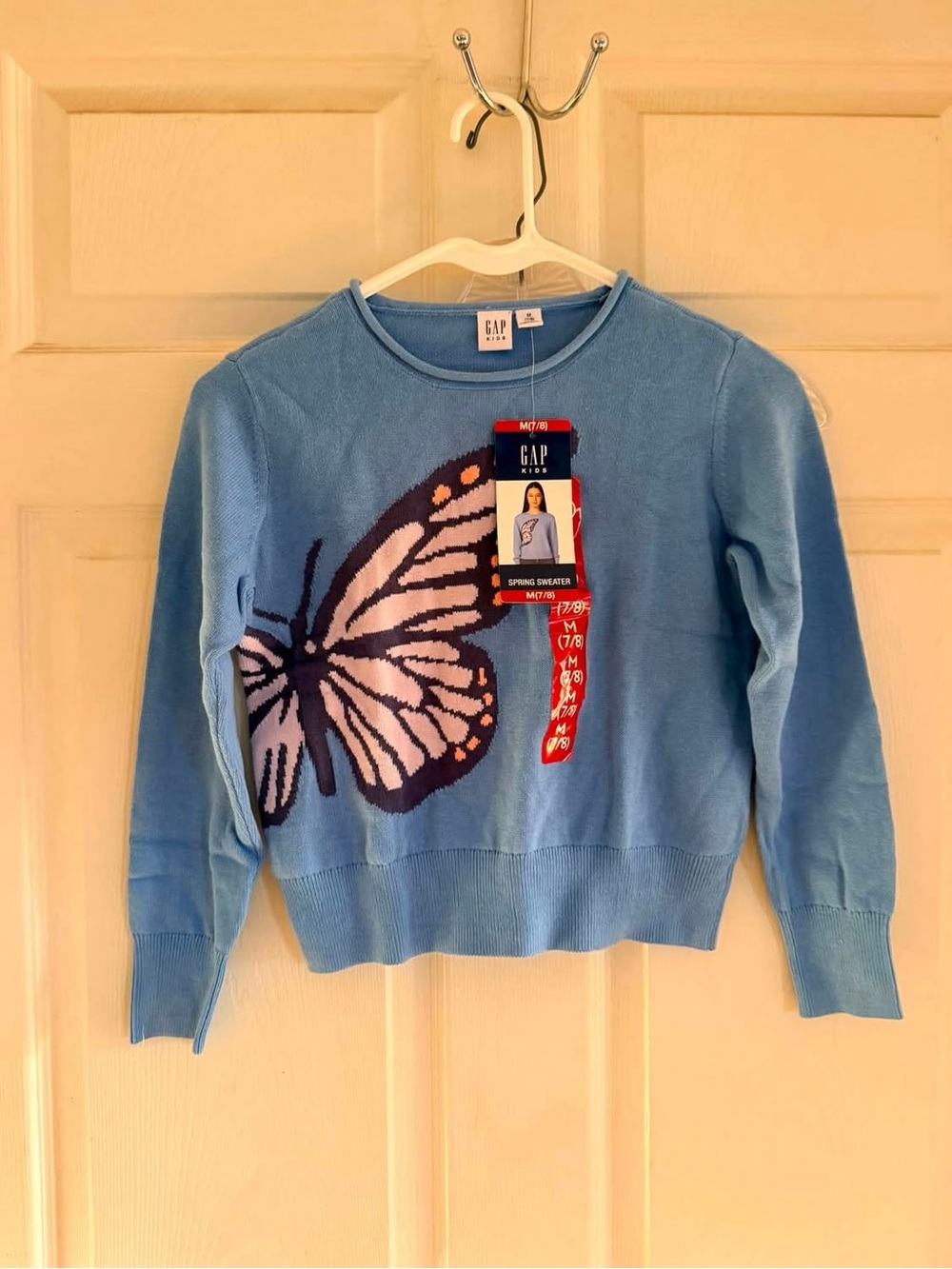 GAP Light Blue Crewneck Sweater with Butterfly Motif